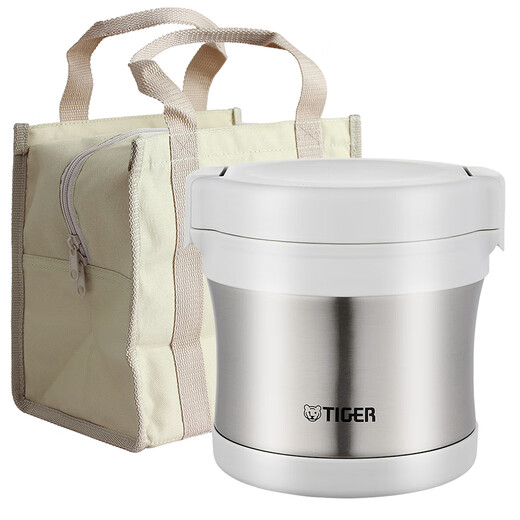 Tiger brand insulated lunch box stainless steel lunch box LXB-A10C Japanese style insulated bucket insulated lunch box double layer white (lunch box 0.5L + vegetable box) 0.38L