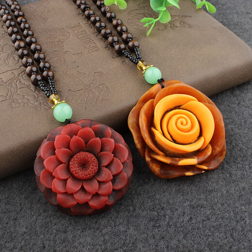 DL 1998 Fat Donglai same style blood amber beeswax water drop amber red men and women old beeswax pendant autumn and winter sweater chain accessories Wushi brand (shell style) wooden beads