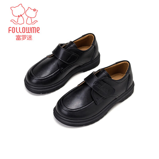 Fulomi leather shoes for boys and girls, comfortable and breathable shoes for all seasons, British style children's school performance formal shoes, black 33