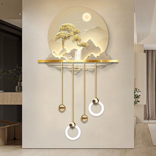 Drawing the modern light luxury entrance of the town, luminous decoration painting, three-dimensional corridor, corridor end LED wall light painting, new Chinese landscape painting, ZP3881 [Fulu Jinshan] Overall size: 80*132cm LED light painting (220V plug-in model + remote control) High-transparent acrylic + UV fine sculpture + three-dimensional physical metal lamp