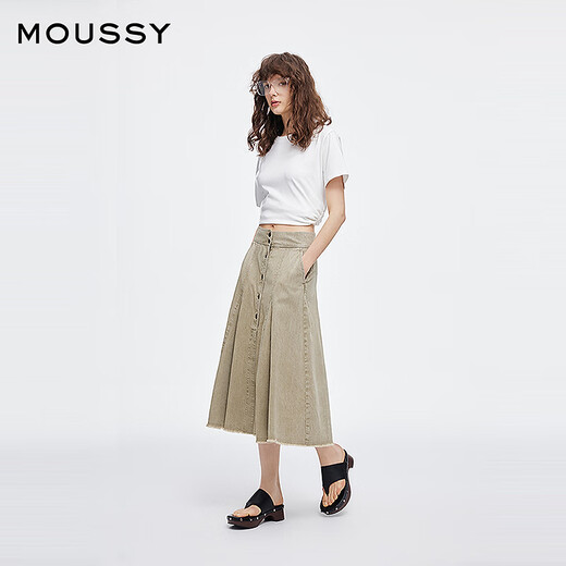 moussy 2025新品复古港风垂感A型牛仔半身裙女028ISA11-2601 070米色 S