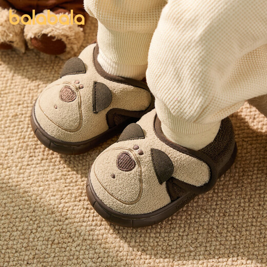 Balabala Children's Cotton Slippers for Boys and Baby Winter Soft Bottom Indoor Cartoon Girls Lightweight Furry Shoes with Heel Warm Cotton Shoes Brown Bear 21 Inner Length 14cm (140) Suitable for Feet 13cm Long