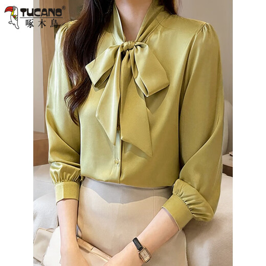 Woodpecker Chiffon Chiffon Chiffon Femenina de manga larga Spring y otoño NUEVA IMITACIÓN Temperamento de seda Base Base Blue 9276 S _80-95Jin [Jin equivale a 0.5 kg]