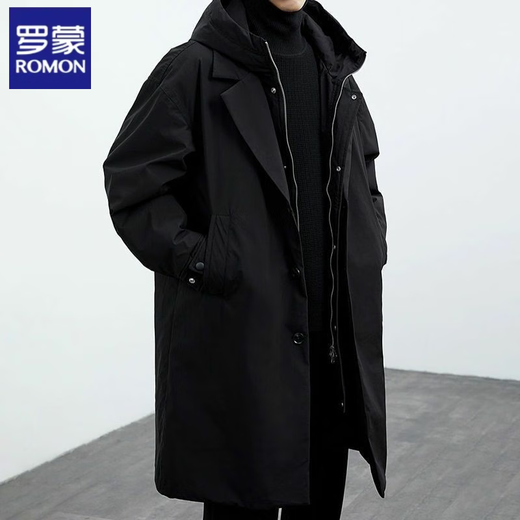 Romon (Romon) 2025 Herbst und Winter New Herren Green Coat Herrenjacke gefälschter zweiteiler Kapuzen mithilfe mithilfe der Windbreaker Parka überwindet Trend Classic Black [Frühlings- und Herbst/Park-Mantel/Deutsch Style/Big 2XL empfohlen 140-160jin [Jin gleich 0,5 kg]