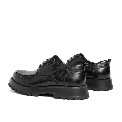 Belle Chinese Valentinstagsschuhe Pendelgeschäft Lederschuhe faltiges Kuhläden bequeme dicke Sohle formelle Schuhe A1422AM4 Schwarz-Single 43 (265 mm)