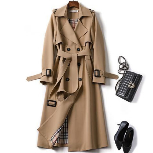 HMRSV Windbreaker Middon-longitud de longitud media 2025 Versión coreana de primavera y otoño de un pequeño abrigo de estilo británico sobre la chaqueta de rodilla Top Khaki M (Peso recomendado 85-100 Jin [Jin iguala 0.5 kg]))