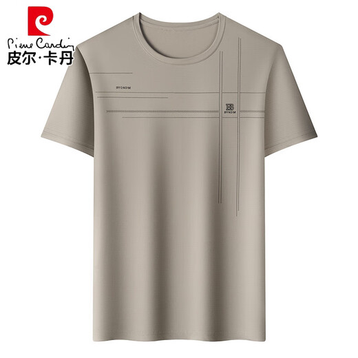 Pierre cardin short-sleeved T-shirt for men 2025 new summer round neck T-shirt ice silk half-sleeved men's top 722 dark gray XL 175 [recommended 135-155Jin [Jin equals 0.5 kg]]