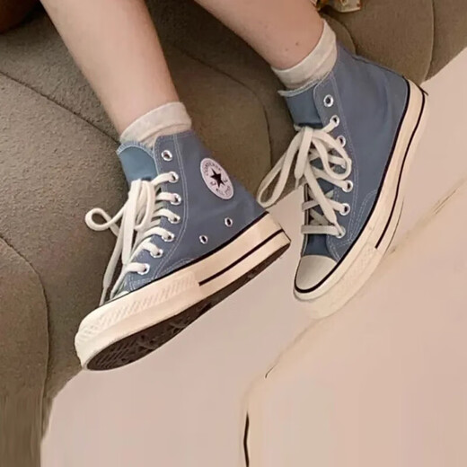 匡威（Converse）高帮帆布鞋CHUCK 70 HI男女鞋透气运动鞋A04584C 水洗蓝色 38