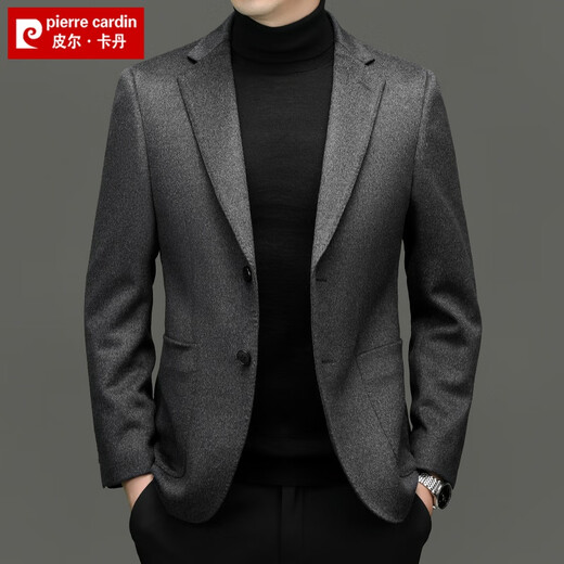 皮尔卡丹高端轻奢纯色羊毛西服男秋冬季中年男士商务休闲羊毛毛呢西装外套 藏青色 5558 L 175 建议130-140斤