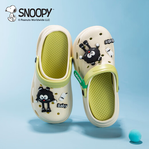 SNOOPY史努比童鞋儿童洞洞鞋男童宝宝户外防滑耐磨凉拖鞋中大童沙滩鞋女 白绿 37 -38 码适合脚长23.0-23.7cm