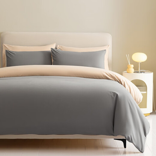 Hailan Home (HLA) Klasse A Baumwolle 60-polige Frosted Rina Series Kit Vierköpfige Set warme Winter-Dicket-Duvet-Abdeckung Kissenabdeckung Gerste Asche + Rock Lime 1,5/1,8 m Bett Vierteiliger Set: Duvet Cover 200*230