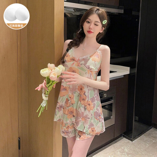 COLORFUL GEMS夏季纯欲碎花吊带家居服套装 LXE-757#彩色条 180 XL