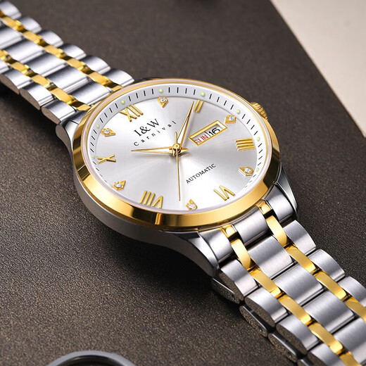 I/W Carnival Hwguoji Swiss berühmte Uhr Top Ten Marken Herren -Automatik mechanische Uhr Importierte Bewegung Doppelkalender Luminöser wasserdichte Uhr Aiwochi Jin Steel Band Weißer Boden + gleiches Modell + Exquisite Geschenkbox [679]