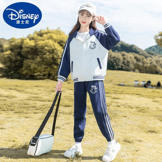 Disney (Disney) Girls Frühlings- und Herbstanzug Set 2024 Neue Big Children's Damen-Kleidung modische Sportarten zweiteiliger Kinder-Mädchen Herbst Kleidung BQ1396 Black [Coat + Hosen] 120 cm