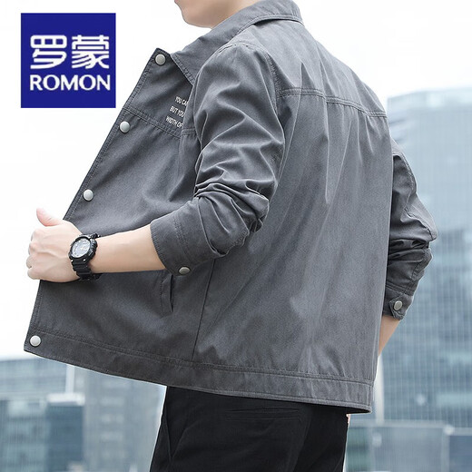 
ROMON 2025 new men's lapel jacket retro jacket thin shirt suede spring and autumn gown youth clothes [Autumn style] K12806 black [Quality guarantee] M