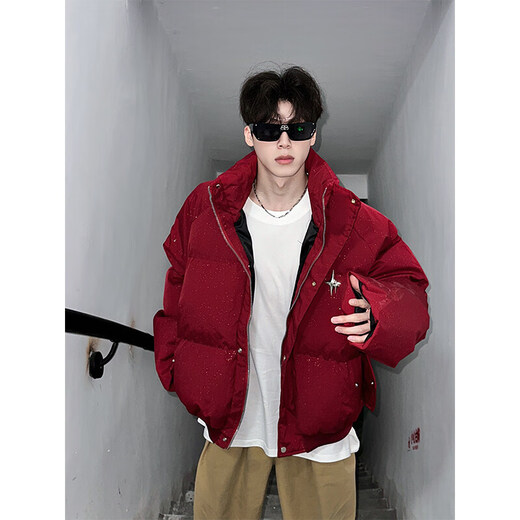 Zhiwei Man's Gypsophila Cotton Jacket Men's 2025 Winter New Thick Warm Cotton Jacket American High Street Loose Casual Cotton Jacket Red XL Recommended 120-140Jin Jin equals 0.5 kg