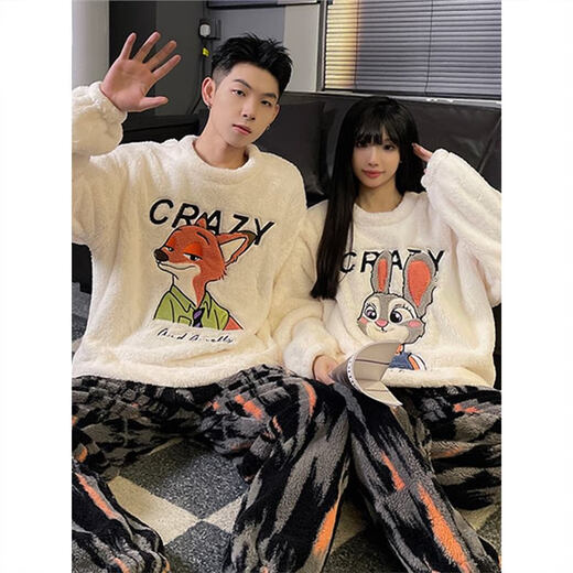 Shengzhu Zootopia coral velvet couple pajamas for women autumn and winter warm thickened flannel men's student home wear set #KYX-H5557 Thickened model women's model M 75-100 Jin Jin is equal to 0.5 kg