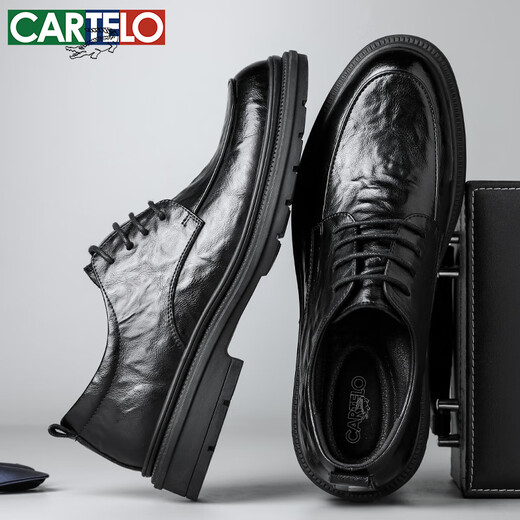 
CARTELO British hand-grabbed leather shoes for men business soft cowhide men's shoes formal shoes men's leather shoes 9758 black 42