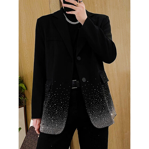 An Chuxia's star-studded high-end suit men's fashionable design niche super good-looking top black suit jacket loose black S