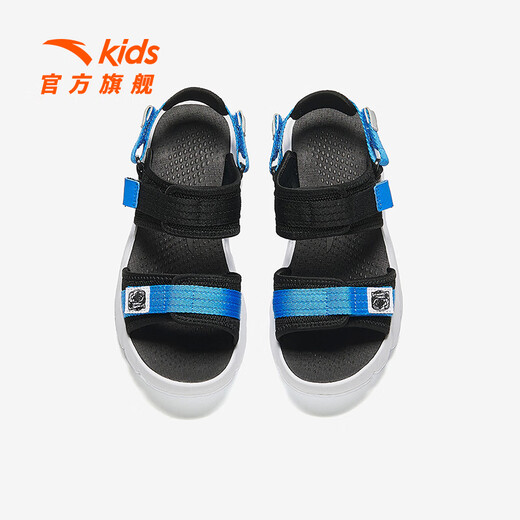 ANTA children's sandals, boys' beach shoes, summer open-toe arch student outdoor sandals, black/medium blue-2 33, inner length 20.5cm
