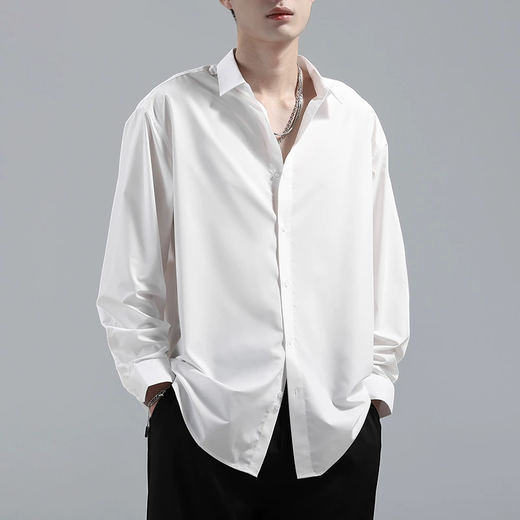 Homlean Japanese simple long-sleeved shirt men's autumn casual inner wear high-end lapel jacket HL11 white 2XL