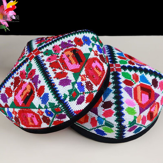 Orange Yue Xinjiang dance hat Uighur flower hat ethnic minority dance headwear hat performance stage square dance square hat B style non-hot diamond M head circumference about 56cm