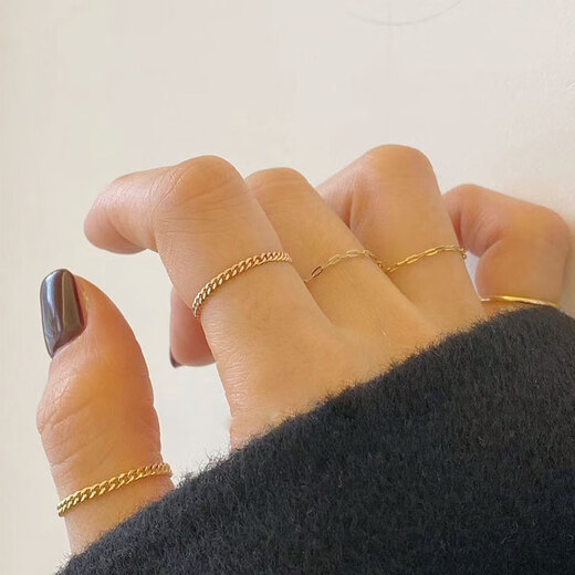Mi Ling South Korea imported gold jewelry pure 14K gold ring stacked plain chain naked chain small soft chain tail ring pure gold ring No. 13 spot dense chain