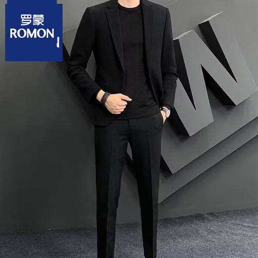 Luo Meng suit men's suit, a complete set of casual, handsome, slim and versatile commuter men's suit, autumn new coat, gray top + pants XL