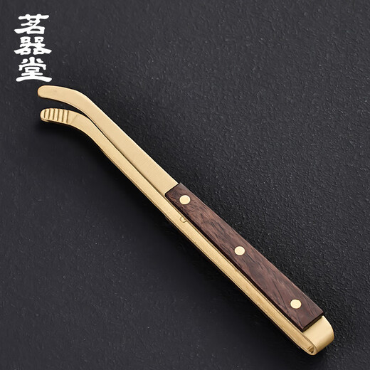Mingqitang Brass Solid Wood Tea Ceremony Six Gentlemen Set Tea Clips Pot Pen Tea Fork Tea Spoon Tea Knife Tea Making Tools Tea Accessories Copper Wood Tea Clip (Ebony)