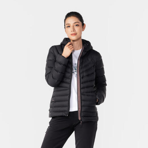 DECATHLON men's and women's down jackets with thickened inner liner, hooded and warm, regular jackets, bread jackets, light down jackets, women's models - classic black L