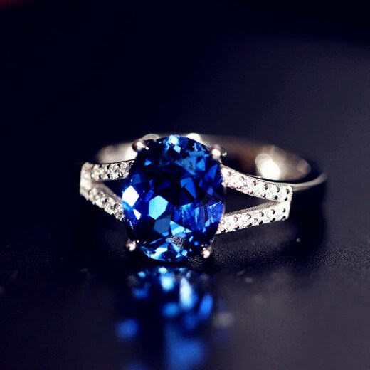 Taijufu 925 Herringbone Natural Tanzanite Sapphire Ring Women's Ring Hand-Inlaid Ring Women's Main Stone 8X10mm Live Ring