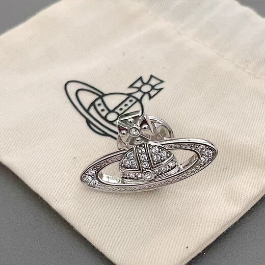 Vivienne Westwood Queen Mother Brooch Women's Authentic Saturn Full Diamond Brooch Suit Accessories Badge Gift for Men and Women Silver - Small Size