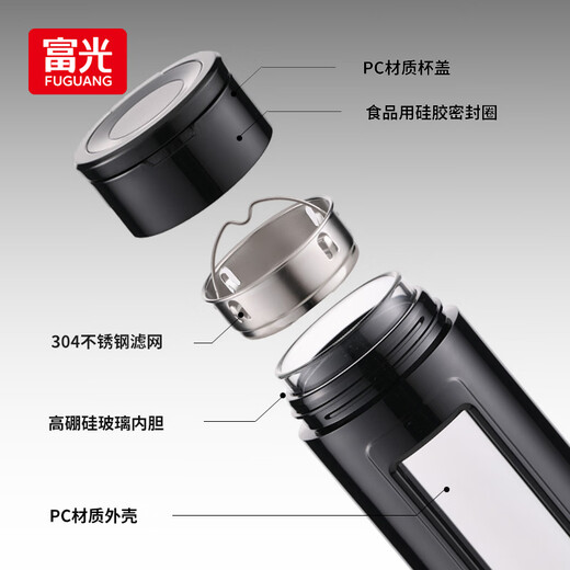 Fuguang large-capacity drop-resistant glass business men's double-layer water cup plastic glass bubble tea cup tea water separation cup 520ML