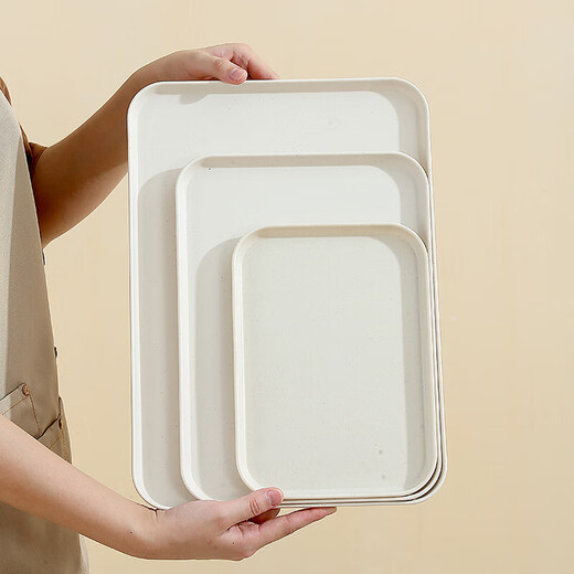 Thickened wheat straw tray cup tableware home hotel rectangular tea tray plastic plate dinner plate milky white large size 36*26*2cm