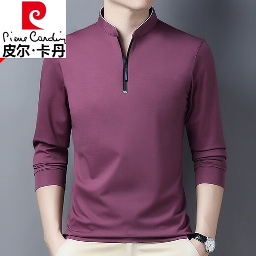 皮尔卡丹（pierre cardin）高档纯棉长袖t恤男士新款拉链款立领中青年大码针织舒适polo.衫潮 加绒6625哈青 加厚 4XL 190建议190-210斤
