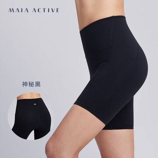 MAIA ACTIVE夏练短短裤 高弹骑行出行4分高腰抽绳紧身训练运动瑜伽裤51LG11 神秘黑 S
