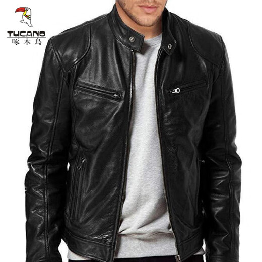 Woodpecker (TUCANO) 2026 Men's Leather Jacket Men's Teen Stand Collar Punk Men's Motorcycle Leather Jacket Plus Brown M