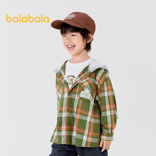 巴拉巴拉童装儿童外套格子宽松连帽上衣男童小童秋装户外休闲时尚 黄绿色调00434 100 cm