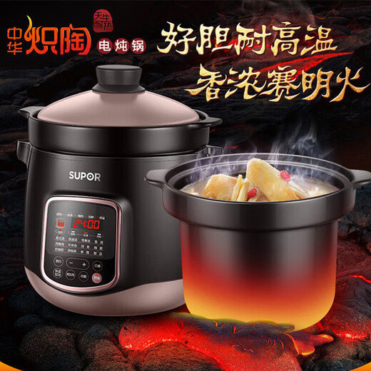 SUPOR electric stew pot, electric stew pot, soup pot, stew soup pot, porridge pot, precise control, fast incandescent pottery electric stew pot, intelligent fully automatic home slow cooker, slow fire simmering soup, clay pot and crock pot soup, New China incandescent pottery old fire soup 6 liters DG60YC13 6L