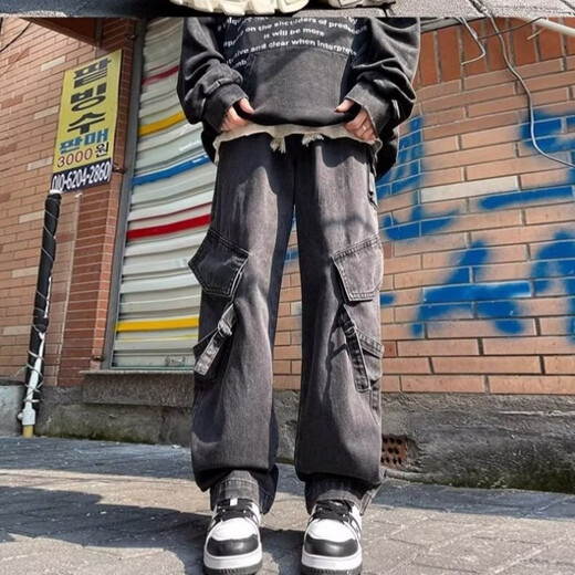 Figurine mâle American High Street Multi-Pocket Work Jeans Pantalon décontracté printemps et automne d'hiver
