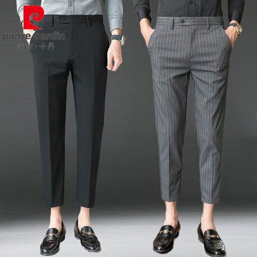 Pierre Cardin (Pierre Cardin) Pantalones cortes de hombres 2025 Summer Slim Feet Nine Nine Business Wear 8 puntos 9 puntos Pantalones casuales Men 8 puntos Gray Medium 723 28