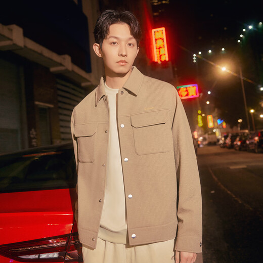 CABBEEN workwear texture jacket men's 2024 spring new loose casual street black trendy brand jacket khaki 35 L /175/50