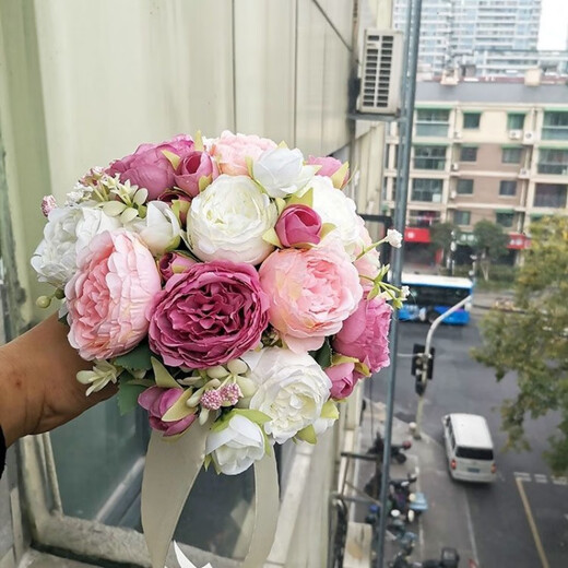 致仕手捧花新娘韩式婚礼结婚领证仿真花束森系婚纱摄影拍照道具手捧花 相守一生加大款