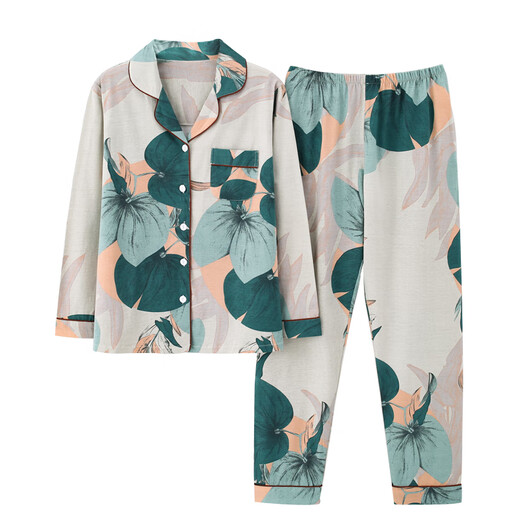 Catman Miiow Cotton Pyjamas pour les femmes au printemps d'été et à l'automne 2025 Nouveau coton pur à manches longues Mère d'âge moyen de grande taille des vêtements de maison de grande taille Miiow-XEQ9272 M adaptés à 80-100jin [Jin est égal à 0,5 kg]
