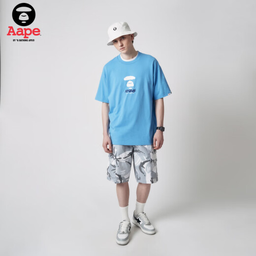 AAPA Men's Spring y Summer Ape Face Doodle Letting Tendencia de impresión Fina delgada Camiseta de manga corta 1278xxk Bkx/Black S