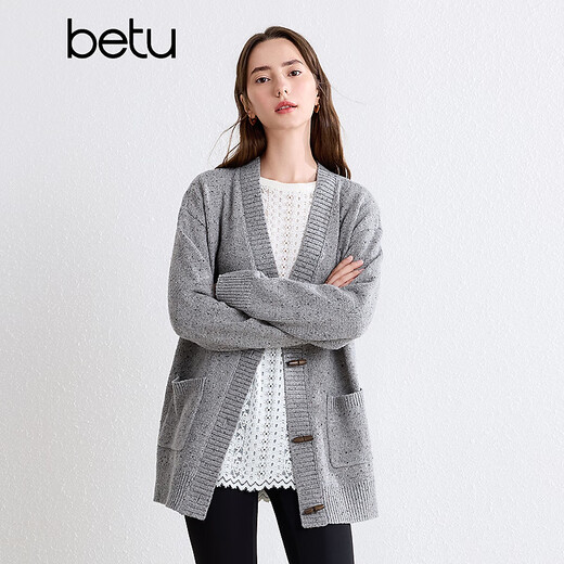 Baitu betu women's autumn new wool sweater wilderness marrard V-neck loose cardigan women 2409T40 gray M