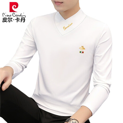 Pierre Cardin spring and autumn new thin underwear men's long-sleeved T-shirt v-neck slim bottoming shirt warm tops casual T-shirt 220732-Navy Blue-Spring and Autumn Thin* Style 2XL suitable for 140-155Jin Jin equals 0.5 kg