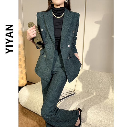 Sugargirl small suit suit autumn and winter new thickened wool professional host formal wear casual high-end temperament suit jacket gray (suit + bootcut pants) M