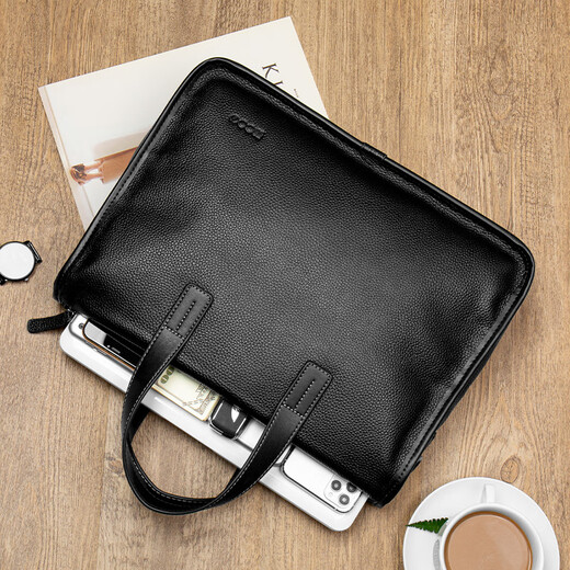 COW briefcase men's genuine leather handbag first layer cowhide men's bag computer bag C-8620 elegant black 14 inches