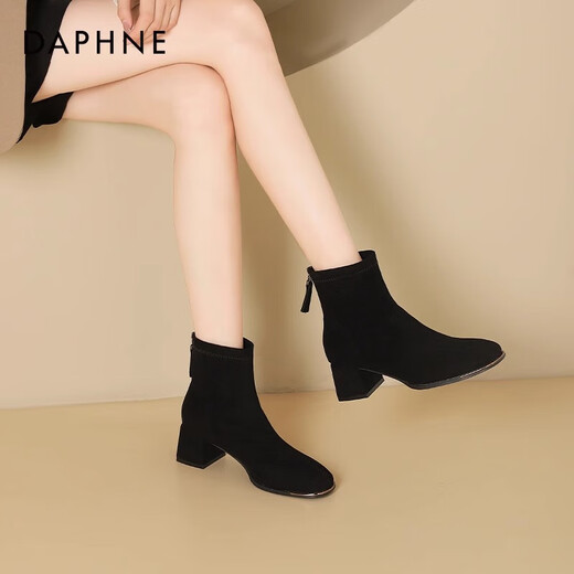 Daphne suede short boots for women 2025 new high-heeled shoes autumn and winter thick heel Martin boots for women French slim boots versatile boots for women black autumn and winter new models - heel height 5cm 38